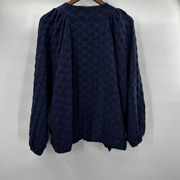Anthropologie Amadi Jacket Womens 2X Blue Zip Puff Sleeve Texture Bomber Blouson - Picture 2 of 8